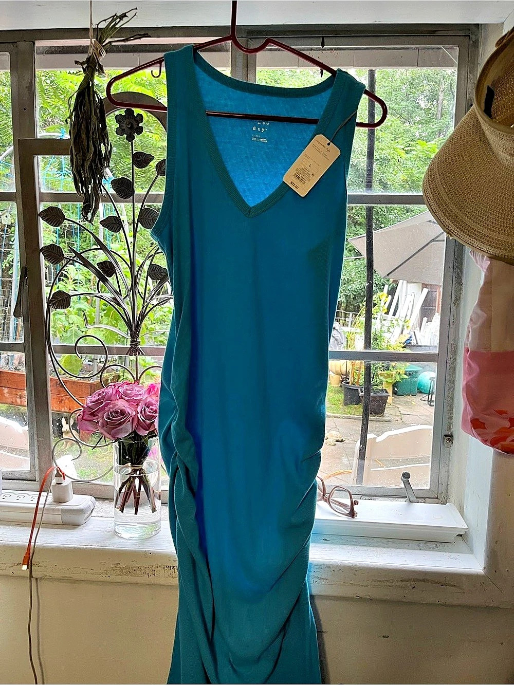 A New Day V-Neck Ruched Side Midi Dress Blue NWT